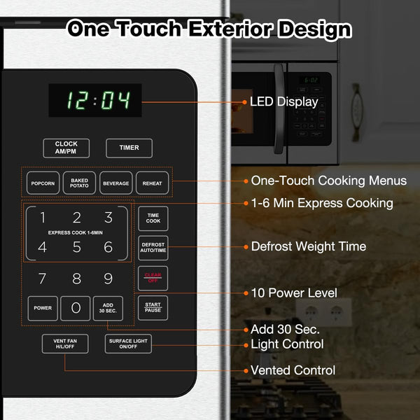30" over the Range Microwave Oven,  1.7 Cu. Ft. Capacity Microwave over the Stove with One Touch, 1000 Cooking Watts, 300 CFM, 10 Power Levels, LED Lighting, Stainless Steel3