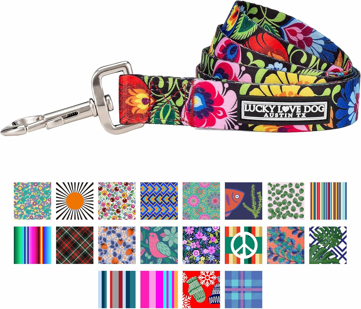 lucky-love-dog-leash-beautiful-vivid-patterns-durable-long-lasting-blackbird-large