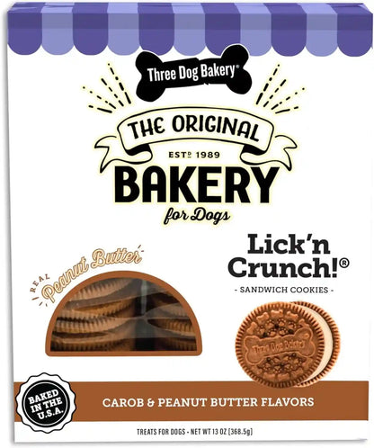 Three Dog Bakery Lick'N Crunch! Dog Treats - 13 Oz | Golden Vanilla & Peanut Butter Sandwich Cookies - Crunchy Treats with Peanut Butter Creme15