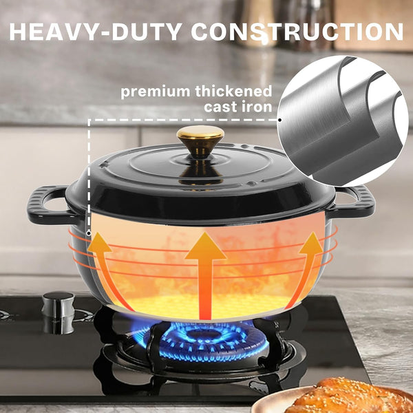 Dutch Oven Pot with Lid, 5 Quart Enameled Cast Iron Dutch Oven, Dual Handles, Kitchen Pots Oven Safe up to 500°F, Stovetop Compatible, Marinate, Cook, Bread Baking, Refrigerate & Serve, Black2