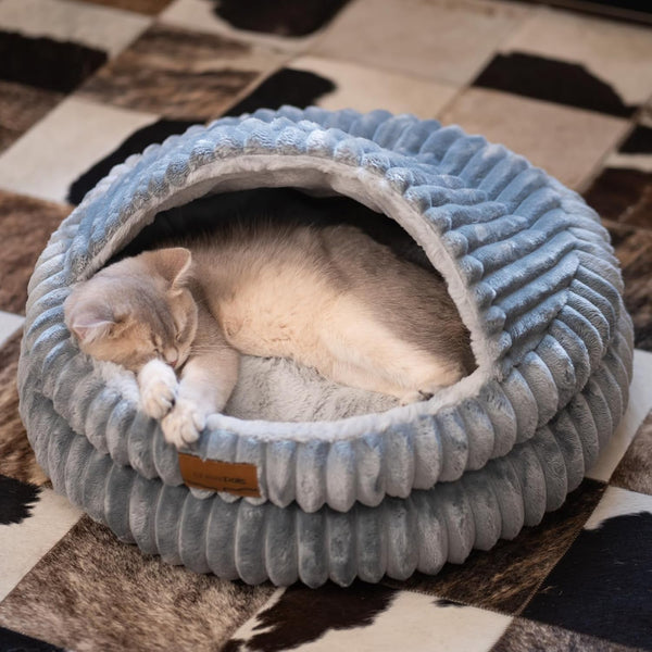 CHEERPALS Cat Cave Bed for Indoor Cats, Washable Covered Cat Bed Hooded Kitty Bed Soft Fluffy Pet Bed for Puppy and Small Dog(White)11