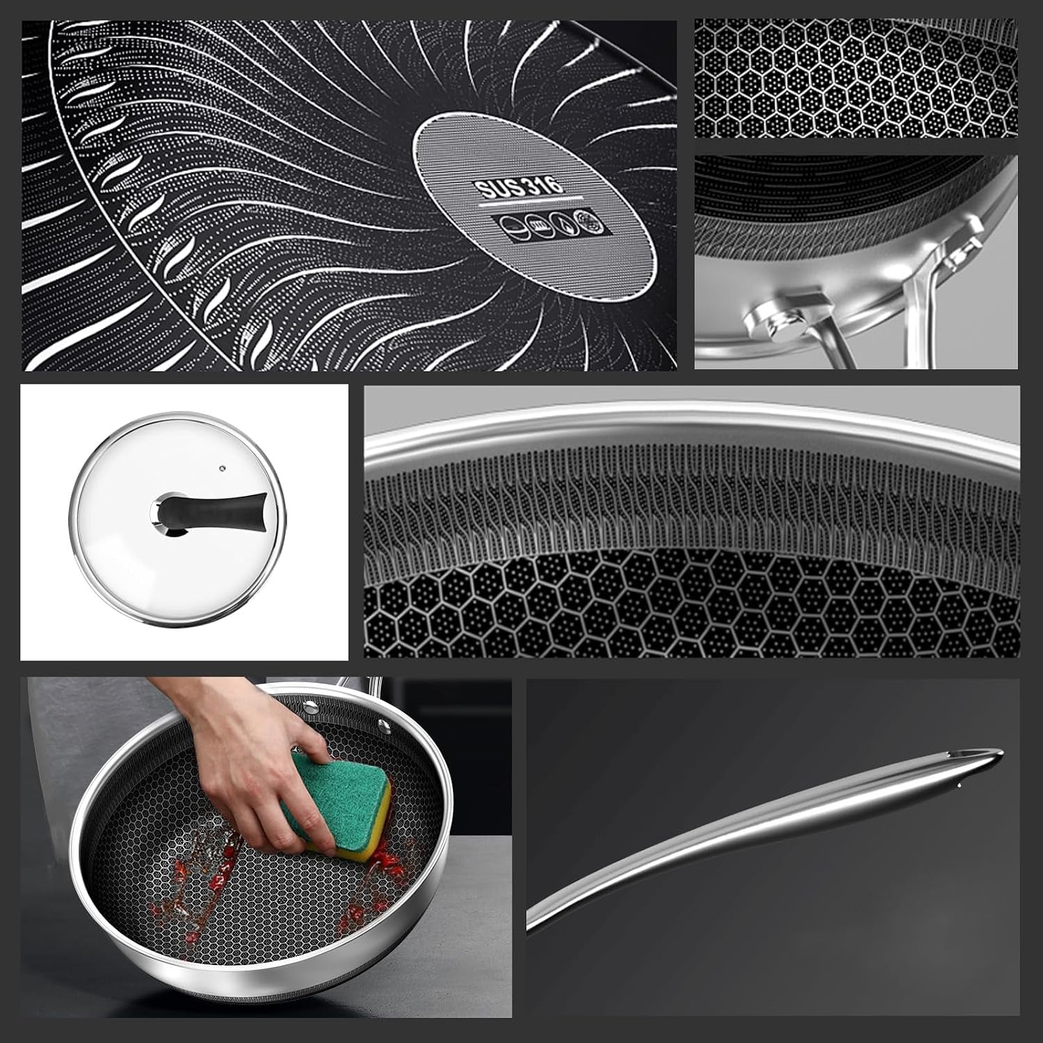 14-honeycomb-non-stick-wok-pan-stainless-steel-stir-fry-wok-with-lid-skillet-with-stay-cool-handle-pfoa-free-suitable-for-induction-ceramic-electric-and-gas-cooktops-sliver-14-inches