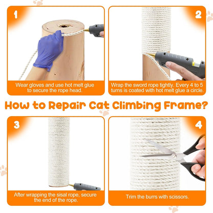 328FT 1/4 Inch Cat Scratching Sisal Rope for Cat Trees & Posts | Thick White Jute Rope with 2 Cat Mouse Toys for Scratch Posts, Cat Towers & DIY Projects6