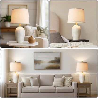21'' Set of 2 Rustic Ceramic Small Table Lamps for Bedroom | Farmhouse Vintage Nightstand Lamps for Living Room Office Entryway End Table, 2 Bulbs Included4