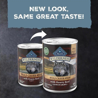Blue Buffalo Wilderness Grain Free Adult Wet Dog Food, Wolf Creek Stew with Hearty Beef, 30G Protein per Can, 12.5 Oz. Can (Pack of 12)3