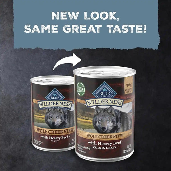 Blue Buffalo Wilderness Grain Free Adult Wet Dog Food, Wolf Creek Stew with Hearty Beef, 30G Protein per Can, 12.5 Oz. Can (Pack of 12)3