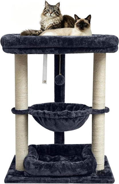 SYANDLVY Leopard Print Small Cat Tree with Top Perch, Hammock & Bottom Bed | 3 Level, Natural Sisal Scratching Post Tower with Hanging Bell Ball and Anti-Tip Strap, Stable Indoor Cat Furniture11