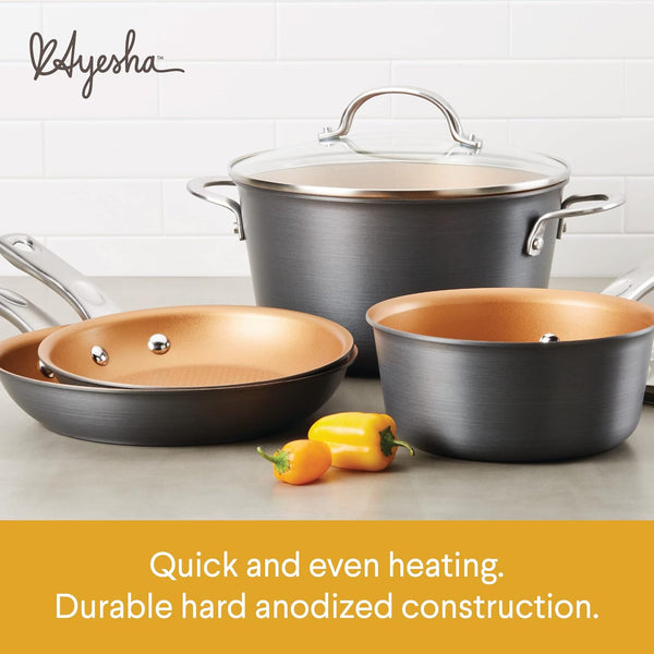 Curry Kitchenware  Curry Home Collection Hard Anodized Nonstick Cookware Pots and Pans Set, 9 Piece, Charcoal Gray3