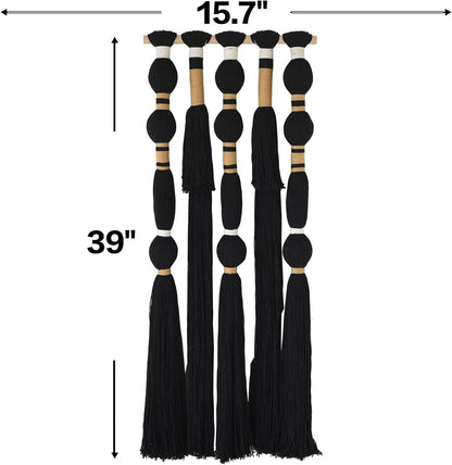 Macrame Wall Hanging Black Spherical Tassel Geometric Wall Art 15.7"W*39"L | Black Wall Art, Boho Style Piece, Modern Home Accent, Bedroom Hanging Decor, for Living Room, Apartment Interior Touch5