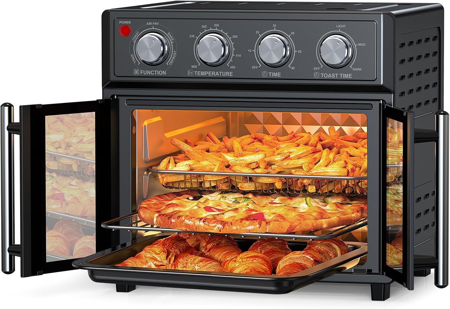 26qt-air-fryer-toaster-oven-combo-french-doors-7-preset-menus-1700w-stainless-steel-convection-countertop-oven-for-bake-roast-grill-toast-dehydrate-defrost-easy-to-clean-black