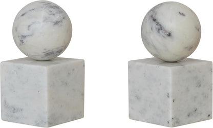 Creative Co-Op 2-Piece Marble Geometric Bookends, White3