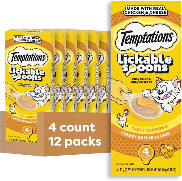 Temptations Lickable Spoons Wet Cat Treats, Variety Pack, 24 Count | Two Irresistible Flavors per Spoon, Mess-Free Creamy Puree, Hand-Feed for Bonding, Use as Treat or Food Topper, Adult Cats19