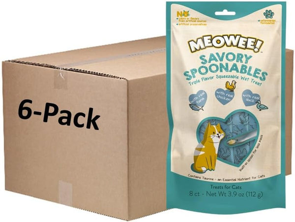 MEOWEE! Savory Spoonables Variety Pack, 12 Count Tube, Triple Flavor Squeezable Lickable Wet Treats for Cats with Built-In Spoon for Less Mess15