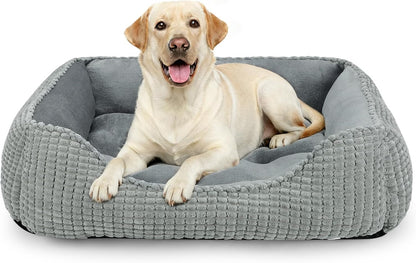 MIXJOY Dog Bed for Large Medium Small Dogs, Rectangle Washable Sleeping Puppy Bed, Soft Calming Cat Beds for Indoor Cats, Orthopedic Pet Sofa Bed, Anti-Slip Bottom with Multiple Size (20'', Grey)18