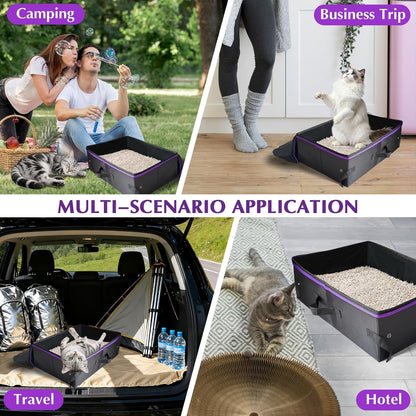 20X14X6.5 Inches, Large Portable Cat Travel Litter Box with Zipped Lid & 10 Liners, Leak-Proof, Lightweight, Sturdy & Waterproof and Foldable Travel Cat Litter Box for Hotels, Car, & Camping7