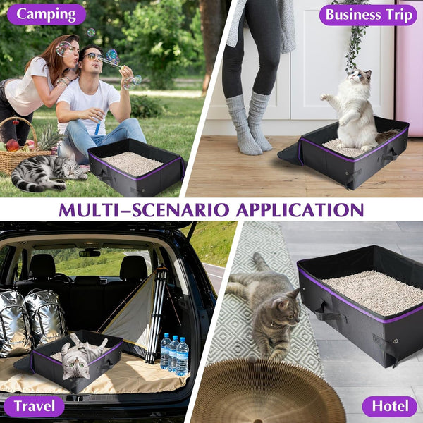 20X14X6.5 Inches, Large Portable Cat Travel Litter Box with Zipped Lid & 10 Liners, Leak-Proof, Lightweight, Sturdy & Waterproof and Foldable Travel Cat Litter Box for Hotels, Car, & Camping7