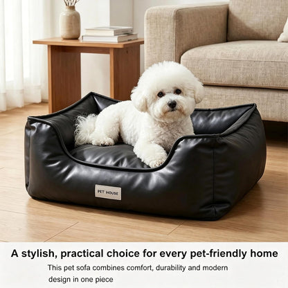 Marchul Faux Leather Dog Bed, Waterproof Cat Sofa Bed with Non-Slip Bottom | Leather Dog Bed, Washable Pet Couch for Small and Medium Dogs & Cats, 29.5 X 23.6In Black8