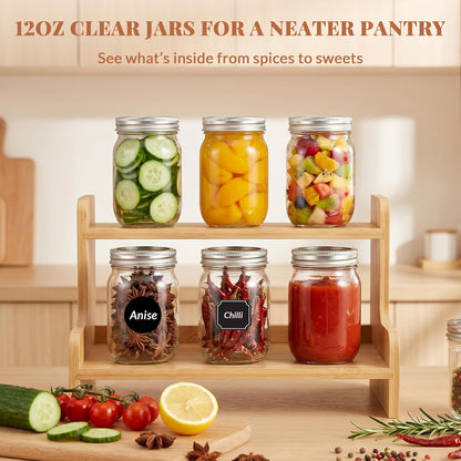 20 Pcs 12Oz Glass Mason Jars with Silver Separable Lids | BPA Free, Airtight, 350Ml round Canning Jars for Honey, Jam, Herb, Wedding Favor, Kitchen Storage, Crafts, Meal Prep7