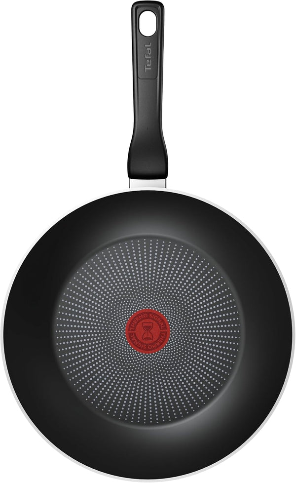 Tefal C29719 Recycled on Wok Pan, 28 Cm, Made of 100% Recycled Aluminium, Non-Stick Coating, Thermo-Signal Technology, Made in France, Suitable for Induction Cookers, Dishwasher Safe, Black2