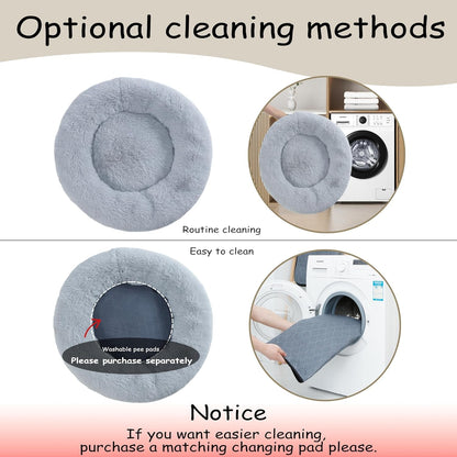 Bunlitent 39 Inch Calming Dog Bed, Donut Dog Bed for Large Sized Dog, Grey | Plush Anti-Anxiety, Donut Shape, Warming Cozy, round Cuddler Nest, Soft Cute,Marshmallow Cuddler Nest Pet Bed5