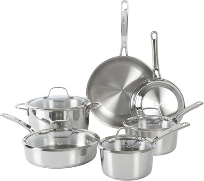 Sur La Table Kitchen Essentials Chef'S Deck 10 Piece Stainless Steel Non Toxic Pots and Pans Kitchen Cookware Set W/Triply Encapsulated Base - Induction Safe1