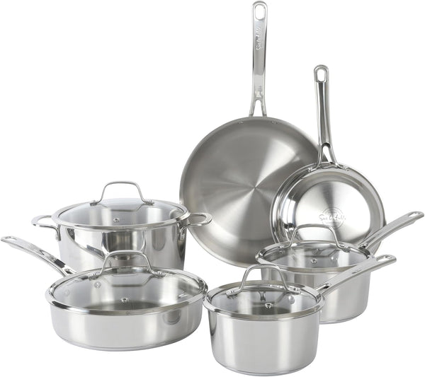 Sur La Table Kitchen Essentials Chef'S Deck 10 Piece Stainless Steel Non Toxic Pots and Pans Kitchen Cookware Set W/Triply Encapsulated Base - Induction Safe1