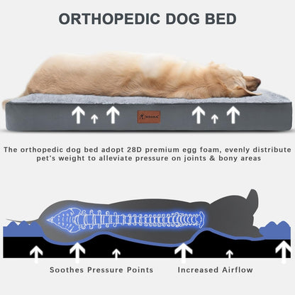 Waterproof Dog Beds Large Sized Dog Orthopedic Dog Beds for Crate with Removable Washable Cover Egg-Crate Foam Pet Pad Mat with Anti-Slip Bottom, 36X27 Inch, Grey2
