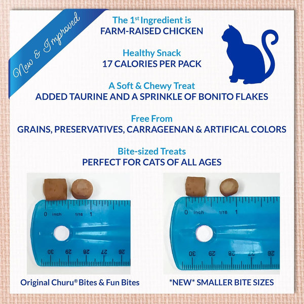 INABA Churu Fun Bites Chewy Cat Treats, Chicken, 18Ct | Immune Support, Antioxidant Support, 69% Moisture, Low Calorie, Grain-Free, Preservative-Free, 18 X 0.42 Oz Tetras Packs5