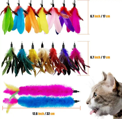 Cat Feather Toys Refill, 16 Pieces Cat Wand Replacement Feathers Toy for Indoor Cats3