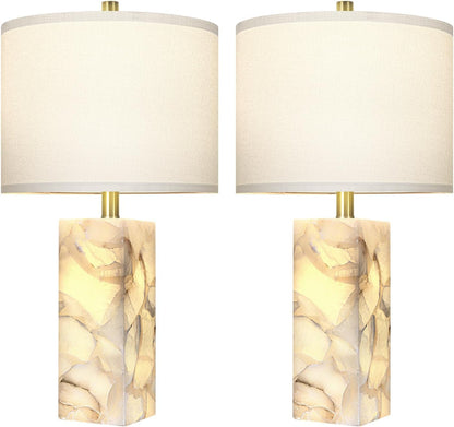 23" Alabaster Table Lamp Set of 2 with Night Light for Living Room | Rotary Switch Bedside Lamp with Linen Shade for Bedroom, Modern Nightstand Lamps for Room Office Dorm (Bulb Included)8