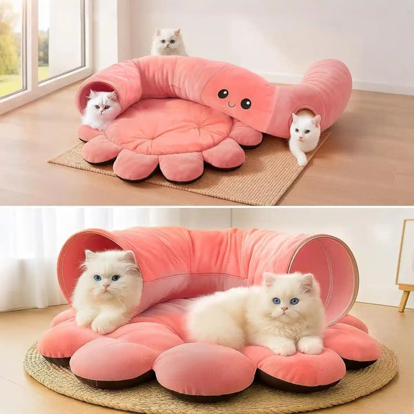 Cat Tunnel Bed with 20 Cat Toys, Collapsible Play Tunnel for Indoor Cats, Kitten Toys for Indoor Kittens, Octopus Shaped8