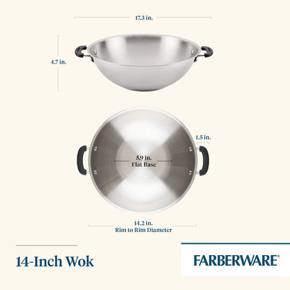Brilliance Stainless Steel Wok/Stir-Fry Pan, Induction Suitable, Dishwasher and Metal Utensil Safe, 14 Inch - Stainless Steel3