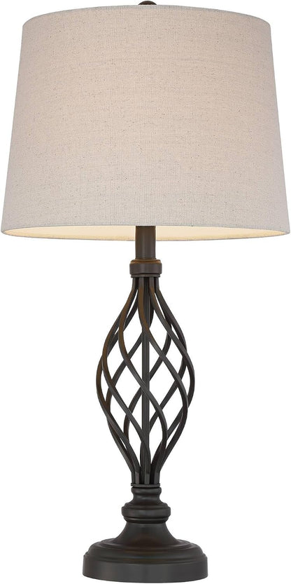 Annie 28" Tall Table Lamps Set of 2 Open Scroll Iron Bronze Brown | Traditional Farmhouse Rustic Living Room Bedroom House Bedside Nightstand Home Tapered Cream Drum Shade7