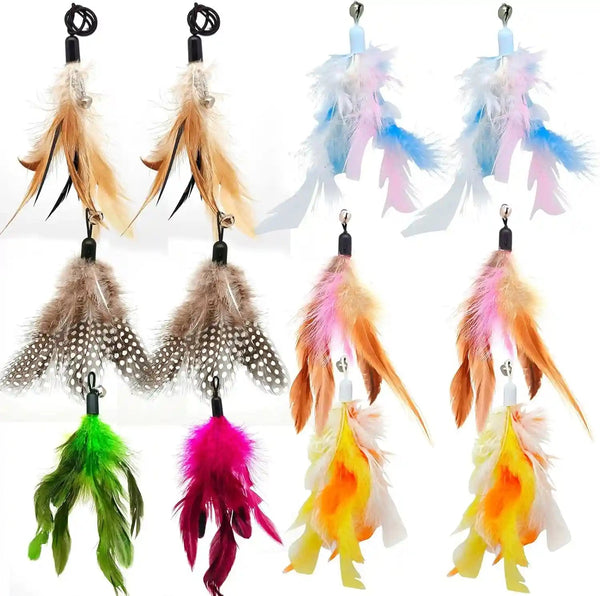 12 Pack Cat Wand Feather Toy Refills with Bells , Natural Feather Replacement for Interactive Teaser Toys, Colorful Wand Attachments, Durable and Safe Cat Toy Accessories for Exercise and Play1