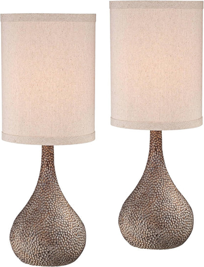 Chalane 31 1/4" Large Table Lamps Set of 2 Hammered Bronze Gourd | Farmhouse Brown Rustic Coastal Modern Living Room Bedroom Bedside Nightstand House Office Home Family White Shade End2
