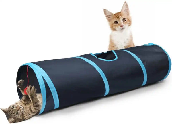 Sheldamy Cat Tunnel, S-2-Way Cat Tunnels for Indoor Cats, Collapsible Cat Play Tunnel, Interactive Toy Maze Cat House with 1 Play Ball for Cats, Puppy, Kitty, Kitten, Rabbit (Blue & Black)13