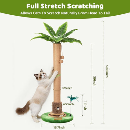 【Material Upgrade】 Famifit 50.8" Plant Cat Scratching Post, Tall Cat Tree | Natural Sisal Rope Scratcher with Solid Wood Ball Track & Mouse Hole, Interactive Design for Indoor Cats & Kittens7