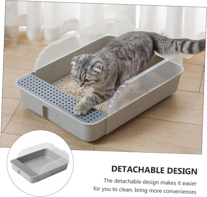 SUPVOX Cat Litter Pan Toilet Semi-Enclosed Anti-Splash Resistant Plastic Litter Box with Removable Cover Small Gray for Kitten Housebreaking and Indoor Use3