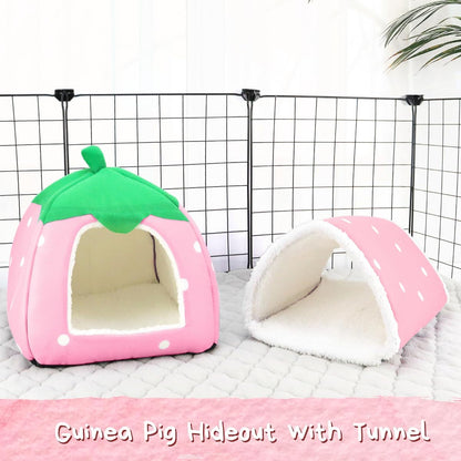 Guinea Pig Hideout with Tunnel, Washable Fleece House Bed | Chinchilla Hideaway, Enrichment Toys, and Cage Accessories for Ferret Hedgehog Small Animal3