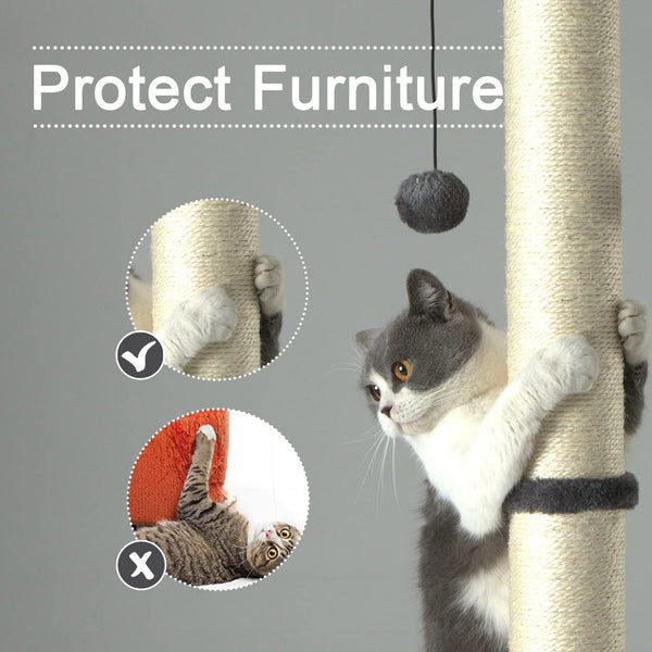 PEEKAB 32" Tall Cat Scratching Post Sisal Scratch Posts,With Hanging Ball and Self-Massage Brush Vertical Scratcher for Indoor Cats and Kittens Gray 32Inches3