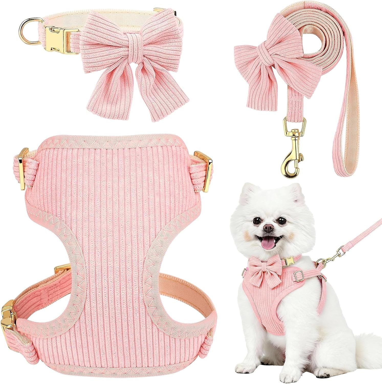 small-dog-collar-harness-and-leash-set-dog-harness-no-pull-with-bowtie-breathable-cotton-adjustable-pet-puppy-harness-easy-walk-dog-harness-s14-18-9