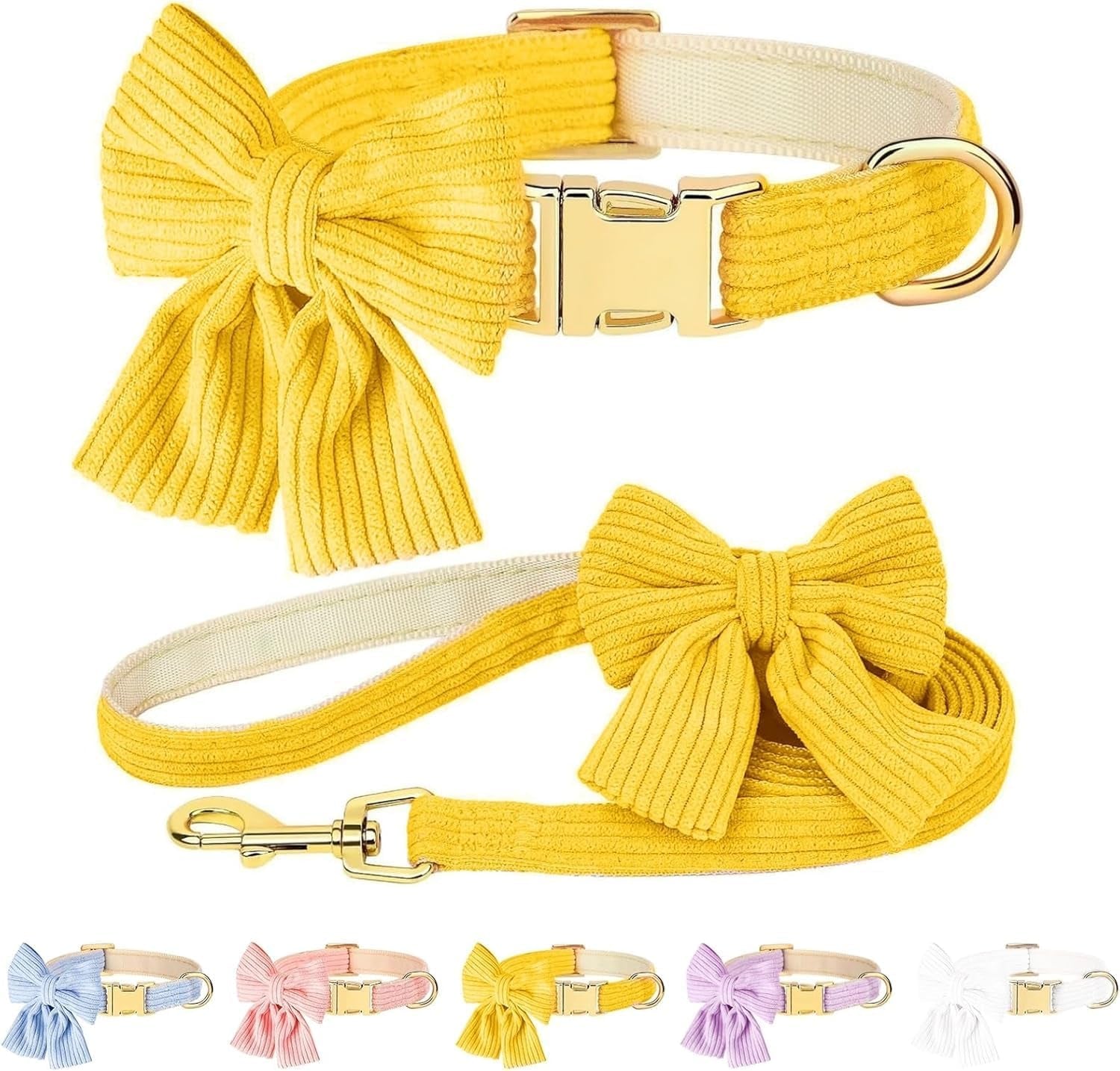 dog-collar-and-leash-set-with-bowtie-soft-cute-puppy-collar-cotton-puppy-collar-with-adjustable-metal-buckle-for-small-medium-dog-pink-size-s-neck-10-16