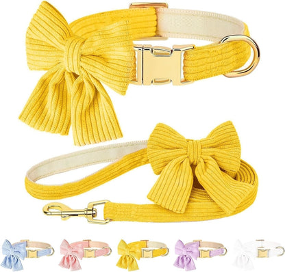 Dog Collar and Leash Set with Bowtie, Soft & Cute Puppy Collar, Cotton Puppy Collar with Adjustable Metal Buckle for Small, Medium Dog (Pink, Size S: Neck 10"-16")11
