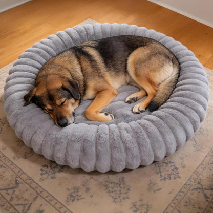 Donut Dog and Cat Bed, Luxurious Comfortable Faux Rabbit Fur Pet Beds, round Anti-Anxiety Calming Puppy Kitten Bed with Anti-Slip Bottom for Small Medium Dogs & Cats(20", White)17