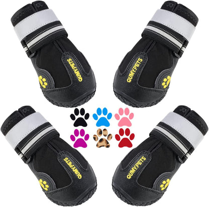 QUMY Dog Shoes for Hot Pavement, Dog Snow Boots & Paw Protectors for Winter | Dog Booties Medium Large Size Dogs, Water-Resistant in the Rain, Outdoor Walking, Indoor Hardfloors Skid-Resistant Sole Black1