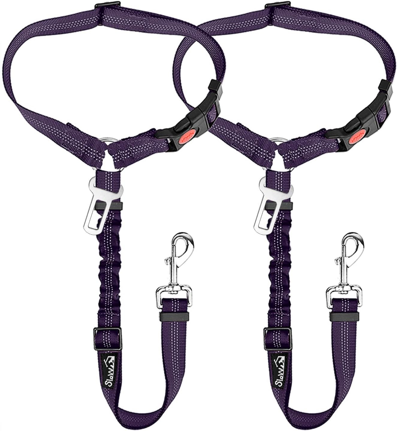 slowton-dog-seat-belt-for-car-2-pack-dog-car-harness-seatbelt-adjustable-with-elastic-bungee-buffer-2-in-1-pet-car-leash-headrest-restraint-dog-reflective-safety-tether-black-headrest-clip