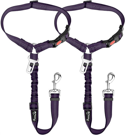 Slowton Dog Seat Belt for Car, 2 Pack Dog Car Harness Seatbelt Adjustable with Elastic Bungee Buffer, 2 in 1 Pet Car Leash Headrest Restraint Dog Reflective Safety Tether (Black, Headrest+Clip)21