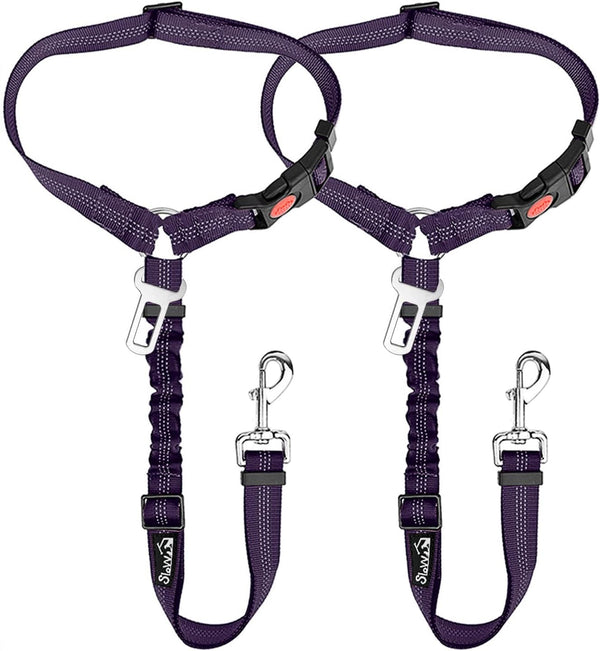 Slowton Dog Seat Belt for Car, 2 Pack Dog Car Harness Seatbelt Adjustable with Elastic Bungee Buffer, 2 in 1 Pet Car Leash Headrest Restraint Dog Reflective Safety Tether (Black, Headrest+Clip)21
