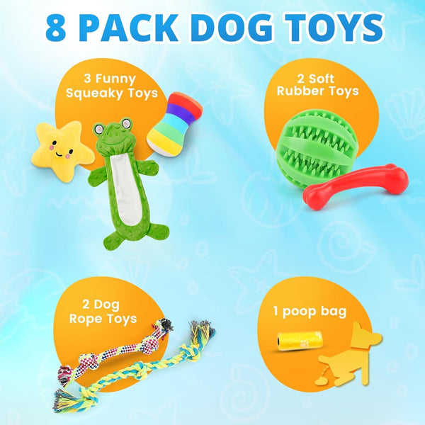 LOYEE 8 Pack Puppy Toys for Small Dogs, Luxury Dog Chew Toys with Squeaky Plush Toys, Rope Toys and Ball, Teething Toys for Puppy Supplies2