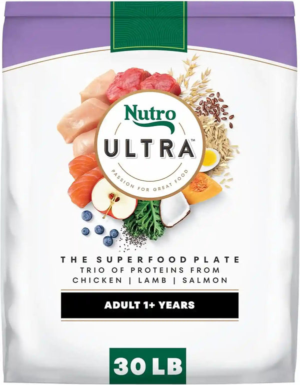 Nutro Ultra Dry Dog Food, Chicken, Lamb & Salmon Recipe, 30 Lb | Trio of Proteins, Blend of 14 Superfoods, Omega 3 & 6 for Radiant Coat, Antioxidants for Immunity, Natural Fiber, Non-Gmo1